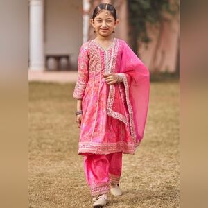 Lashkaraa - Brand New Girls pink embroidered peplum style Punjabi suit
